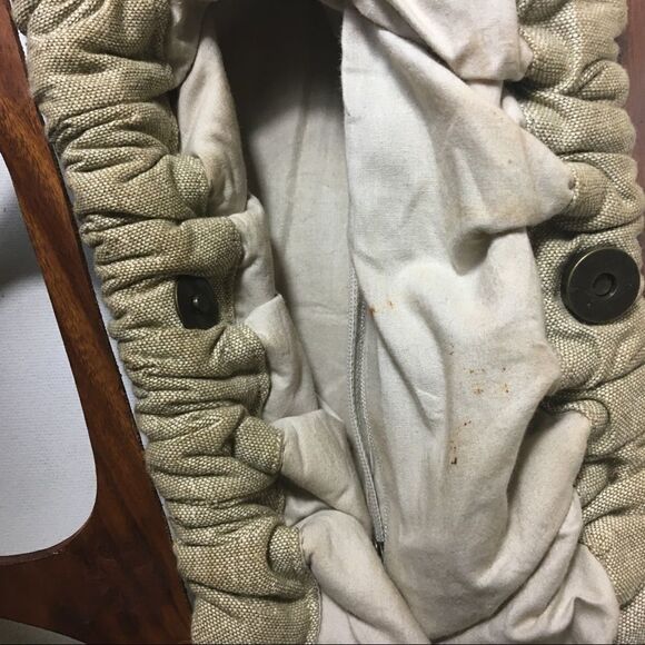 Aldo khaki canvas beads wooden handle satchel bag - Picture 10 of 11